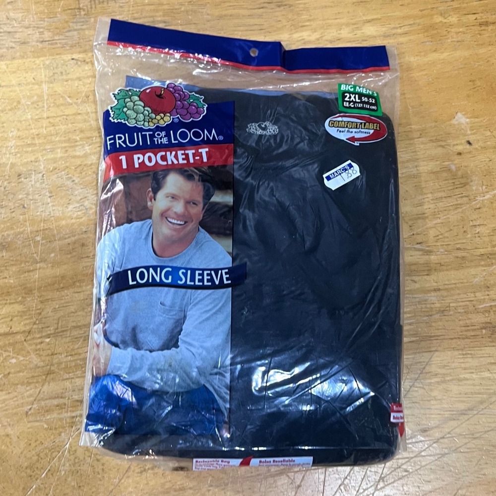 Vtg 2003 Fruit of the Loom Long Sleeve Pocket T-Shirt Black Big Mens 2XL New NIP